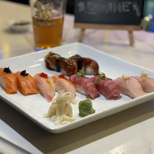 Salmon, Hamachi, Tuna and Eel Nigiri