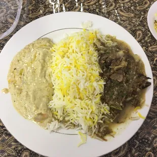 Saffron rice, lamb, and hummus. So freaking good.