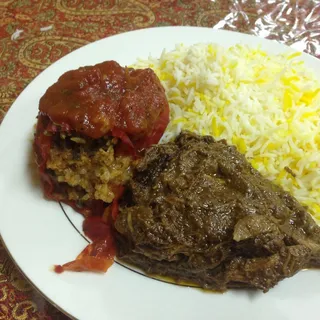 12. Pomegranate Walnut Chicken with Saffron Rice