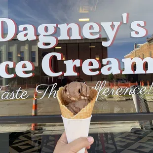 Rocky Road Ice cream in a freshly made sugar cone