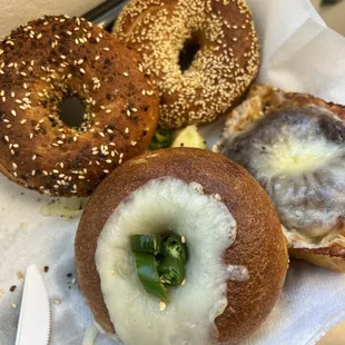 Serrano Pepper &amp; Asiago, Detroit Style, Sesame &amp; Everything Bagel