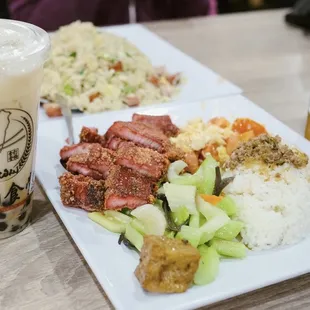 Pork in Red Grain Sauce with Rice, Sausage Fried Rice
