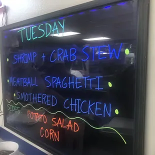 a menu on the wall