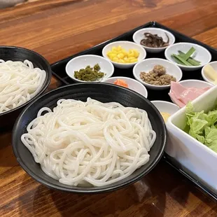 Rice noodles and sides