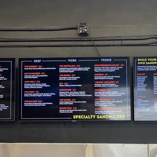 menus on the wall