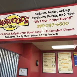 a sign above the counter