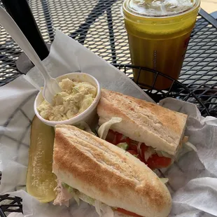 The ultimate Turkey sandwich with potato salad and a pickle combo