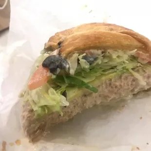 Tuna sandwich on croissant with all the toppings!