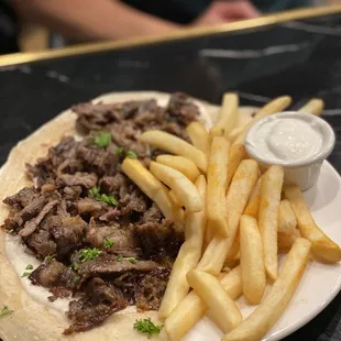 Meat Shawarma Wrap with fries and garlic sauce - very good