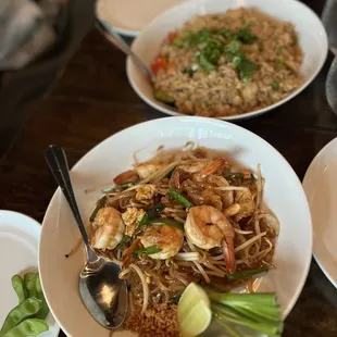 Pad Thai and Thai Basil Shrimp Fried Rice