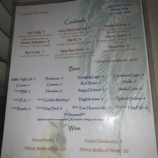 Cocktail menu