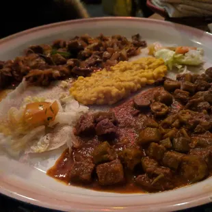 Lamb tibs and beef and okra