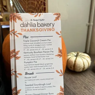 Thanksgiving menu