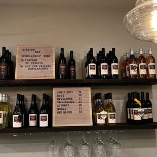 a display of wine bottles and glasses