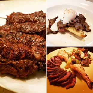 Slow roasted rib eye caps served surf&amp;turf and sous vide egg open faced steak sandwich.