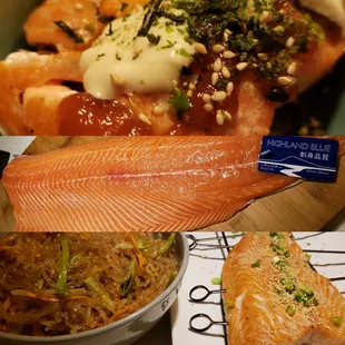 Slow roasted fresh salmon served over sweet potato noodles and topped with our HUHWHA-SABI and Cal-B sauces.