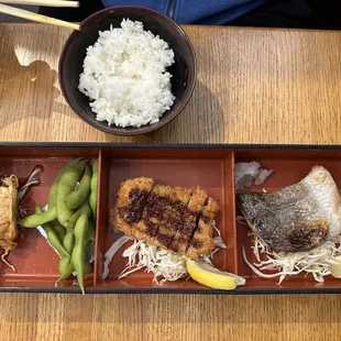 Lunch special: tonkatsu and grilled salmon