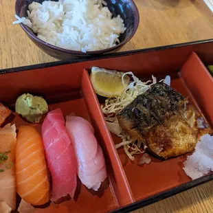 Bento Broiled Mackerels with Chef Sushi selection