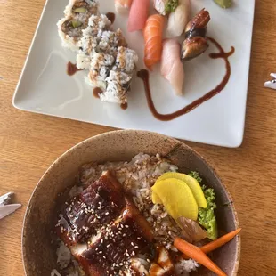Unagi Don bowl and sushi C lunch combo