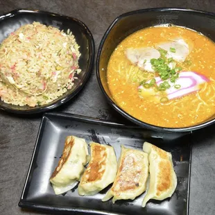 Mini Tan Tan ramen with gyoza and fried rice is a perfect way to try our restaurant for the first time.