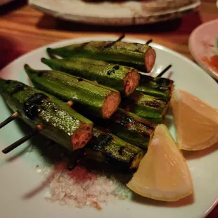 Grilled Okra Skewer