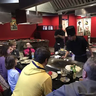 The customers very enjoy Hibachi chef cooking skill.