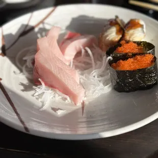 Absolutely delicious hamachi , unagi &amp; tobiko