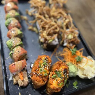 sunset roll, spider roll, spicy tuna pocket