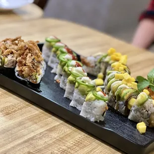 Spider roll, Catepillar Roll, and Tropical Dragon Roll