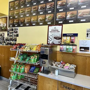 Chips, coffee, tea, and condiments to go with your food