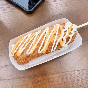 Cheddar cheese corn dog