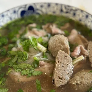 Steak and meatball pho