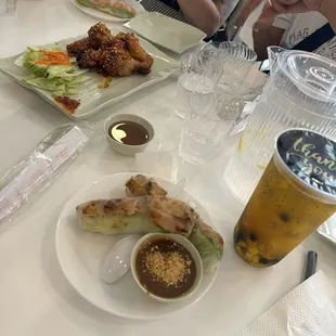 Spring roll, Nuoc Mam, Mango Tea
