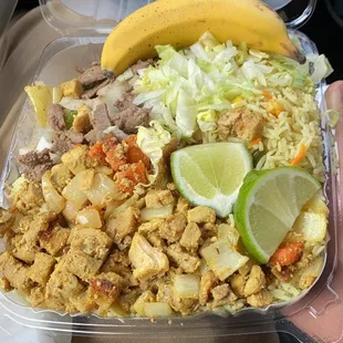 a person holding a container of food