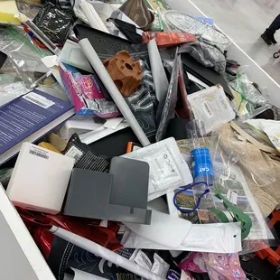 A table full of junk