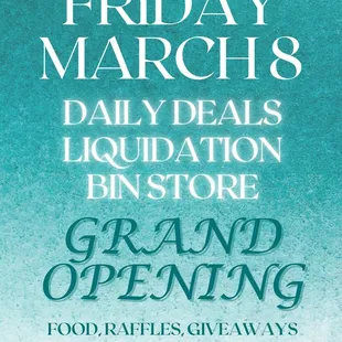 On March 8th, Daily Deals Liquidation Bin Store will be offering unmatched prices on a diverse selection of products!!!