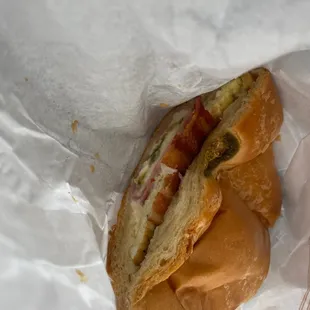 Jalapeño ham bacon egg croissant