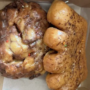 Large apple fritter and bear claw