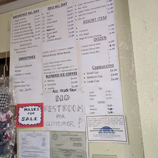 Wall menu with prices