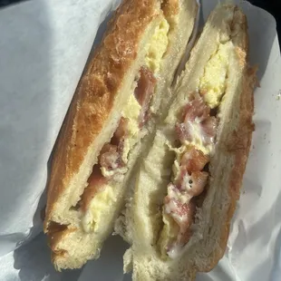 Bacon egg and cheese on croissant