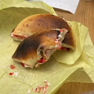 Burnt plain bagel with "strawberry" cream cheese (didn't ask for extra toasted)