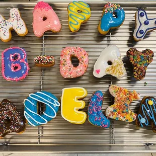 Birthday donuts. Letter donuts.