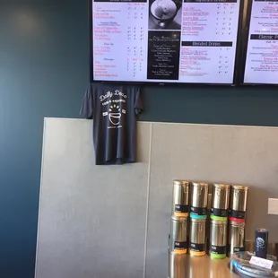 Drink menu. Check out their custom shirt!