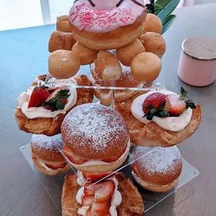 Strawberry puff pastries + strawberry cream donuts!