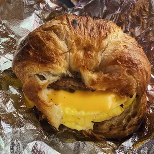 turkey sausage egg and cheese on a croissant