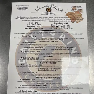 a menu for a coffee shop