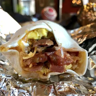 Crispy bacon breakfast burrito