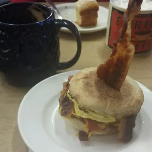 Breakfast sandwich and a Funky Monkey