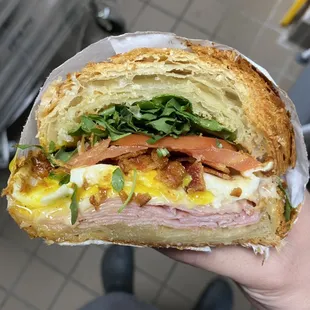 Ham &amp; Swiss with Egg, Bacon, Tomato, Arugula &amp; Spicy Aioli