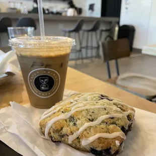 Blueberry scone and iced Capp